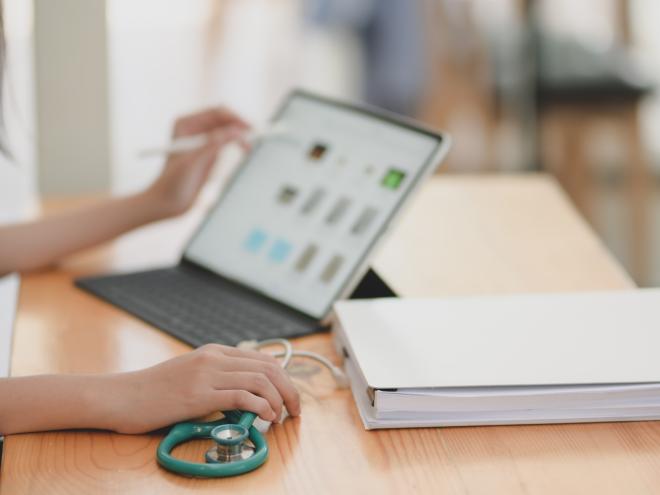 Doctor working on a laptop  Doctor working on a laptop