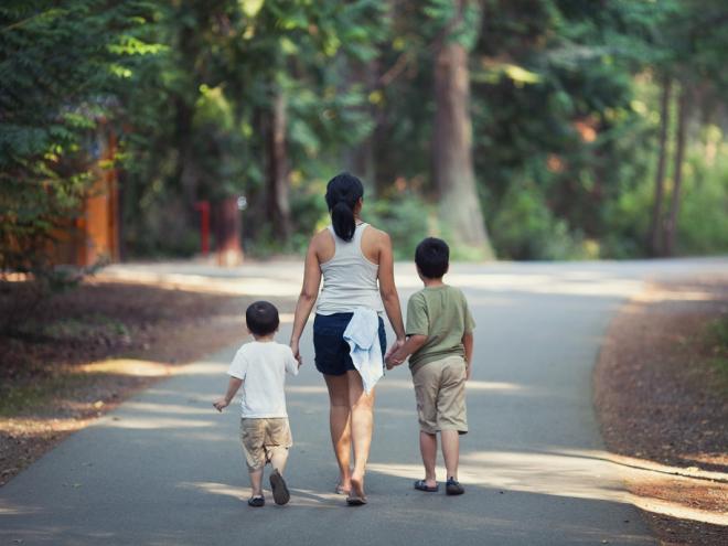 Family hiking outside  Family hiking outside